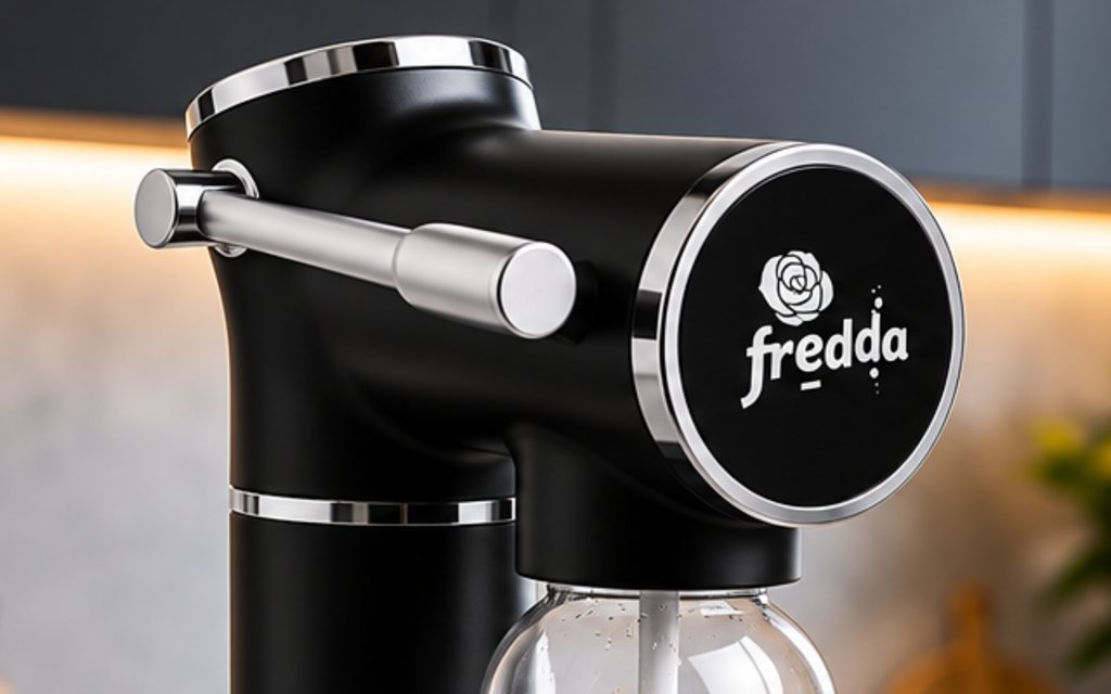 Detalhe da Fredda Acqua Pro: alavanca cromada e frente circular com logotipo